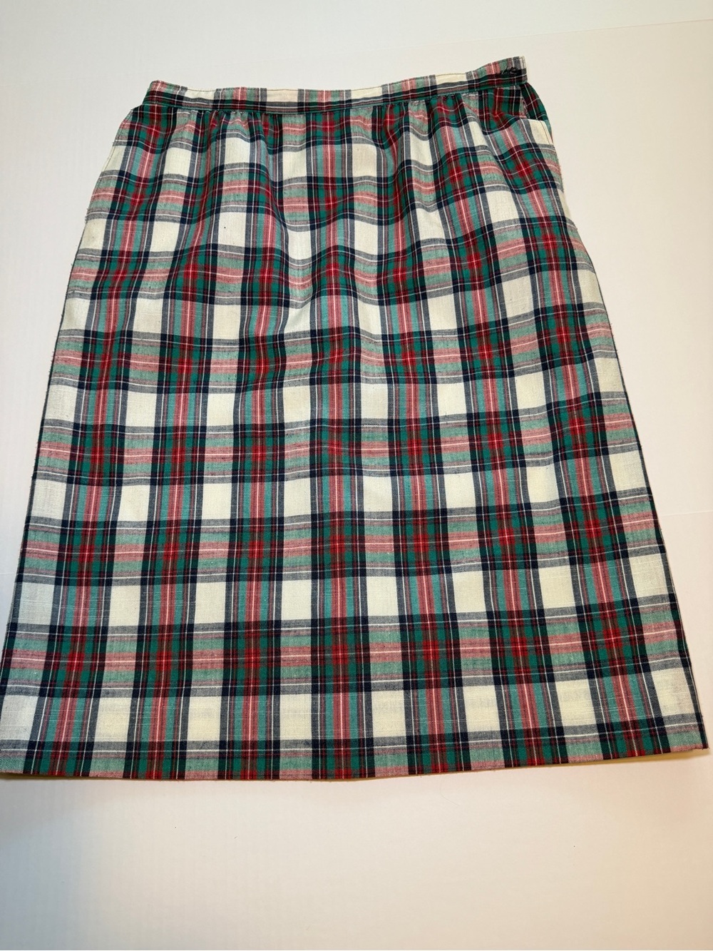 Pendleton Plaid Midi Skirt in Cream, Red & Green